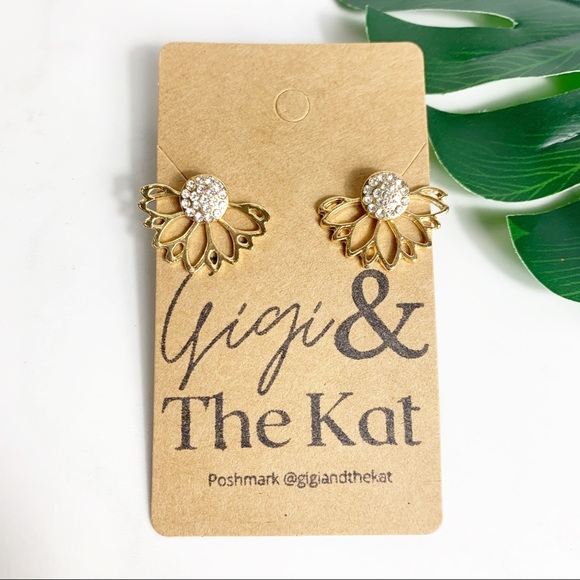 Gold Lotus Peek-A-Boo Stud Earrings - Picture 3 of 6